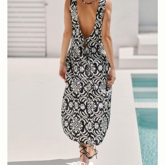 ANTHROPOLOGIE NWT! V-NECK PRINTED COVER UP BLACK/WHITE DRESS SIZE S SOLD OUT - Picture 4 of 7